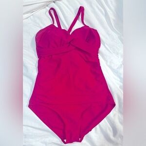 Cabana Beach One-Piece Swim Ruched Flattering Fuscia Pink Summer Vacay Pool Sz L